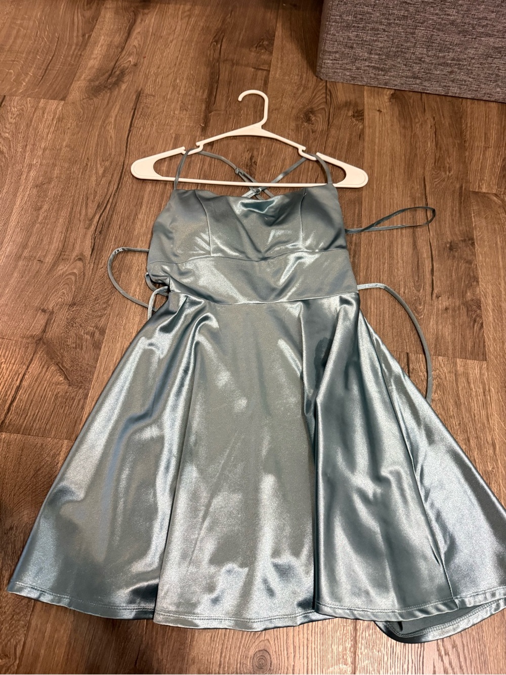 Satin A-Line Party Dress in Metallic Seafoam Green Windsor size small